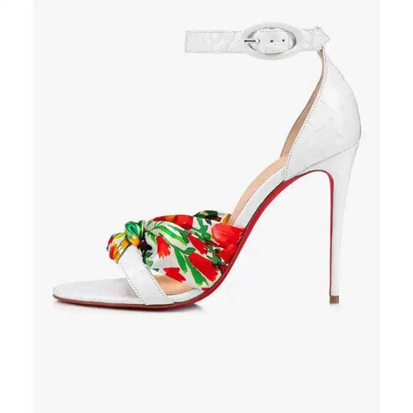 Christian Louboutin Ruban 100 White Croc Satin Ankle Strap Sandal Heel Pump 39.5 - Picture 3 of 9